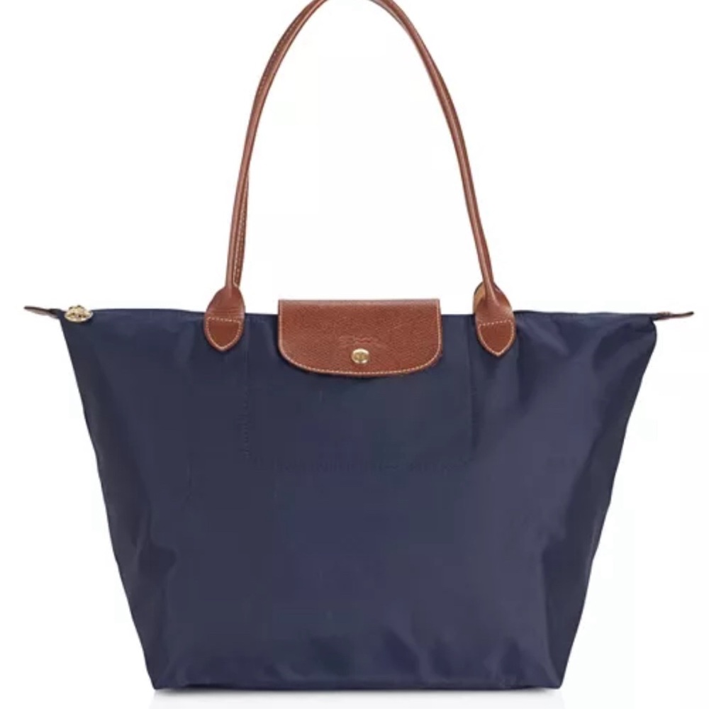 Brand New Longchamp
Le Pliage Original Large Nylon Tote Bag in Navy and gold